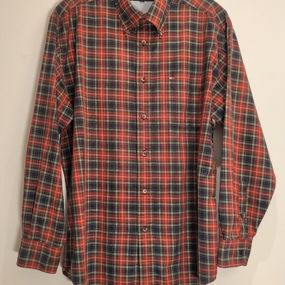 🍉2/40🍉Vintag Tommy Hilfiger Men's Shirt Red Plaid Long Sleeves Button up Shirt - Picture 4 of 16